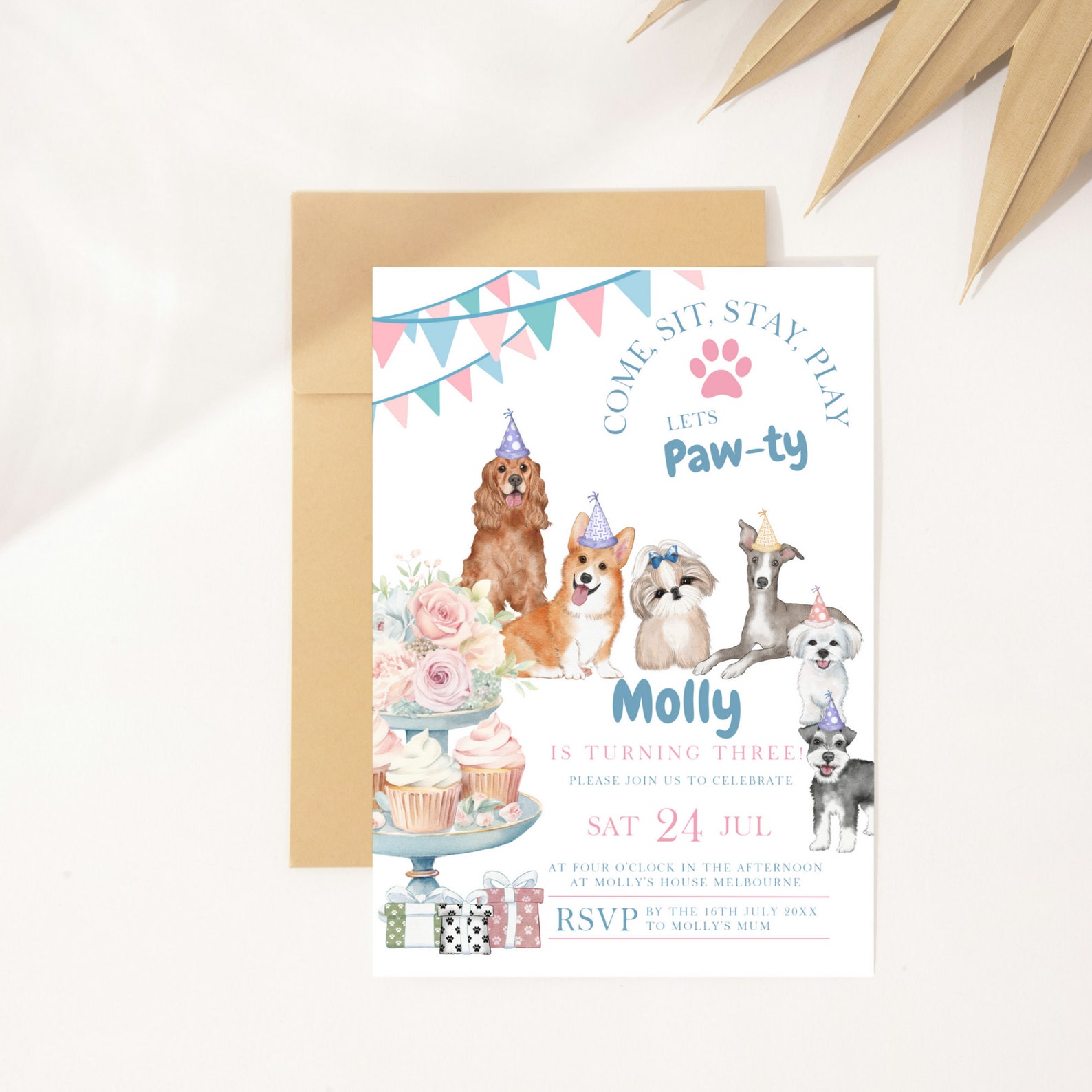 Dog Birthday Party Invitation Templates,puppy Party Girl/boy,dog Theme ...