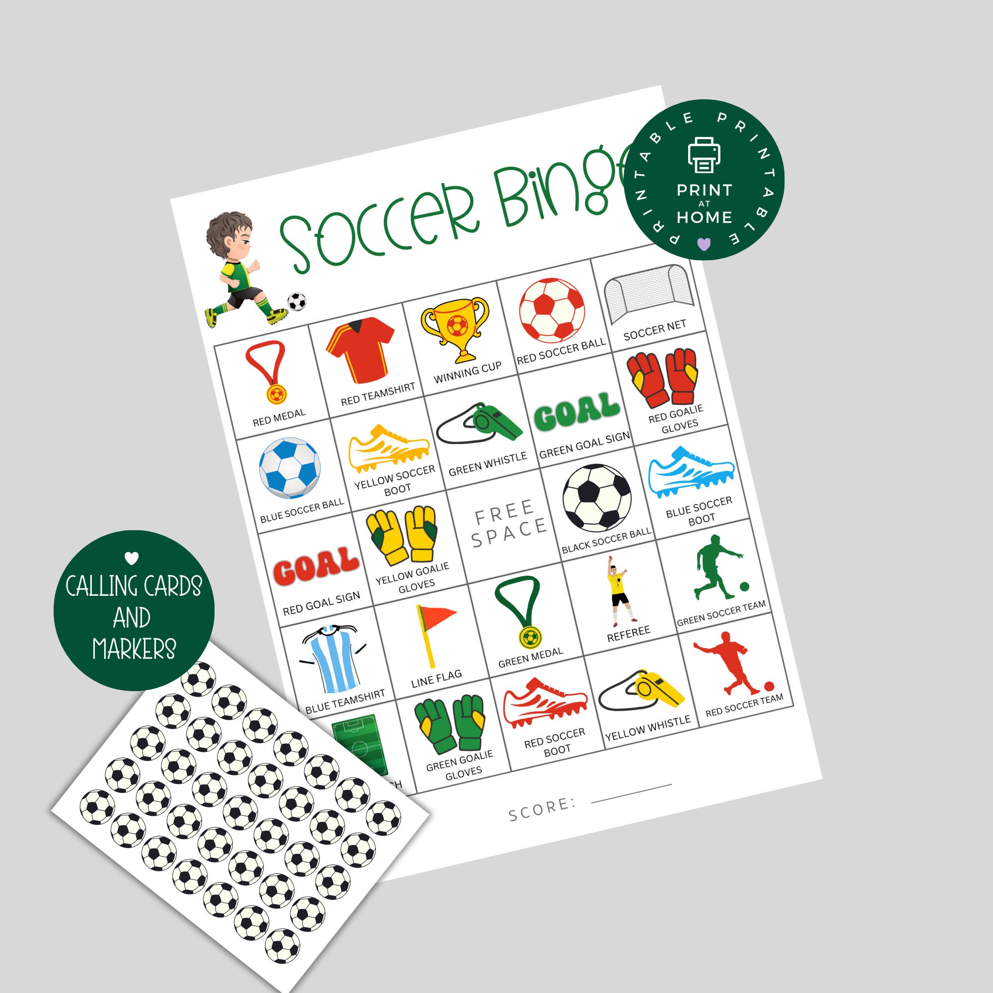 Soccer Bingo Game Set 10 Printable Cards for Kids Soccer Activity ...