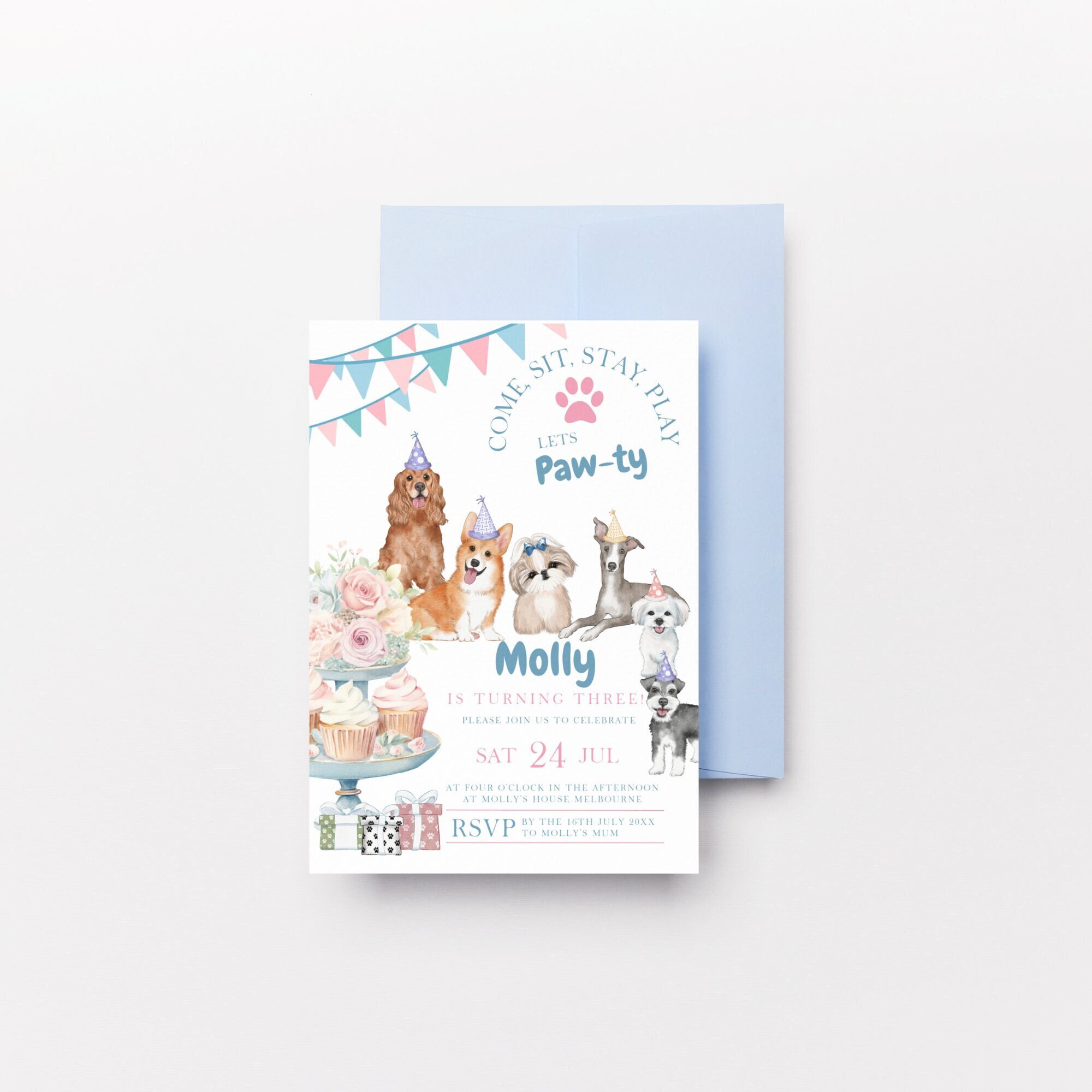 Dog Birthday Party Invitation Templates,puppy Party Girl/boy,dog Theme ...