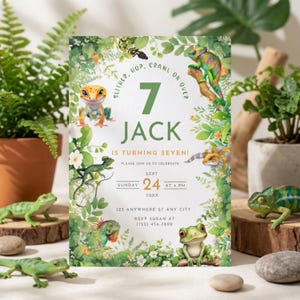 Reptile Birthday Invitation: Lizard Snake Theme Digital Download Party Invite Boys Green Fun