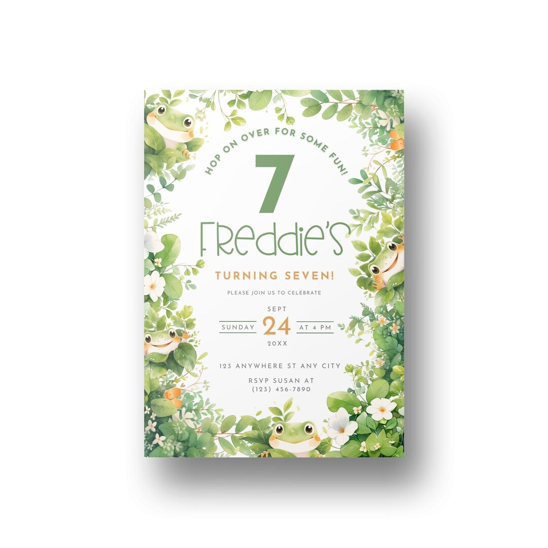 Frog Invite Frog Themed 7th Birthday Invite for Boys/girls Green Frog Graphics ...