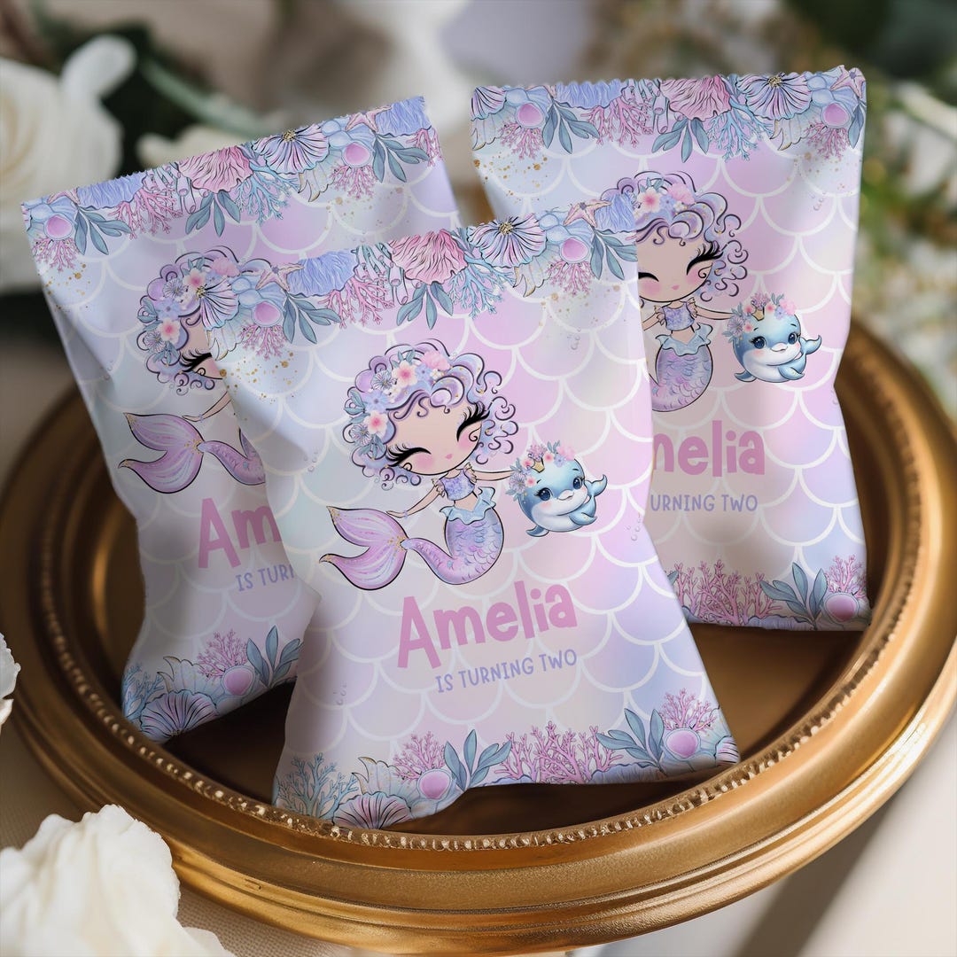 Mermaid Birthday Chip Bag Under Sea Party Favor Digital Download ...