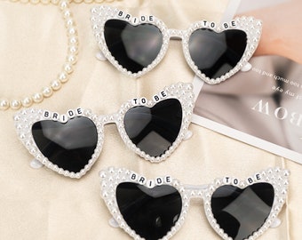 Braut Sonnenbrille, Perlen-Herz-Sonnenbrille, herzförmige Braut-Brille, Braut, zum der Sonnenbrille zu sein, Rhinestone-Hochzeitszubehör, Brautdusche