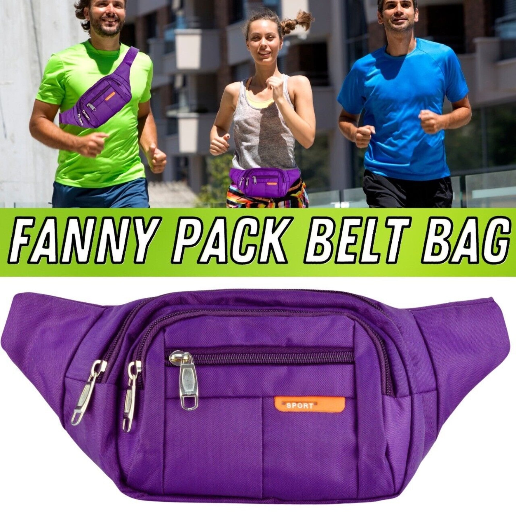 Unisex Purple Fanny Pack Belt Waist Bag Cross Body Sling Shoulder
