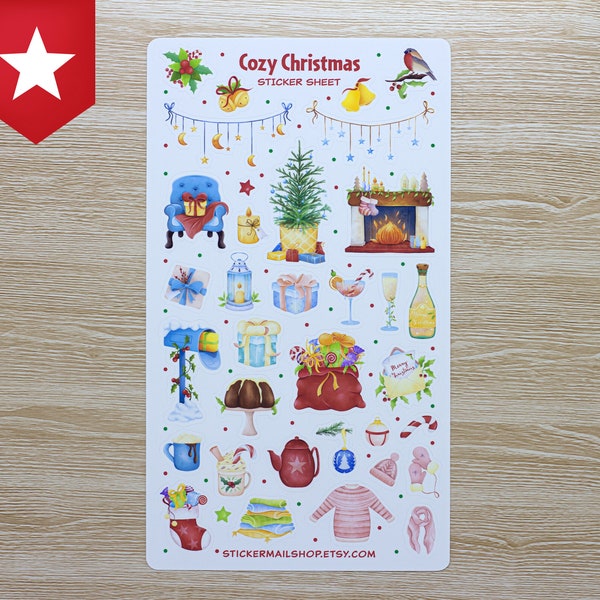 Cozy Christmas Sticker Sheet Bullet Journal Scrapbooking Cute Decorative Stickers Supplies Gift Stocking Decor Tree Ornaments Holiday Season