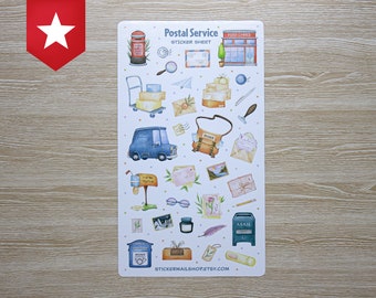 Postal Service Sticker Sheet Bullet Journal Scrapbooking Cute Decorative Stickers Supplies Post Office Letter Mail Parcel Package Delivery