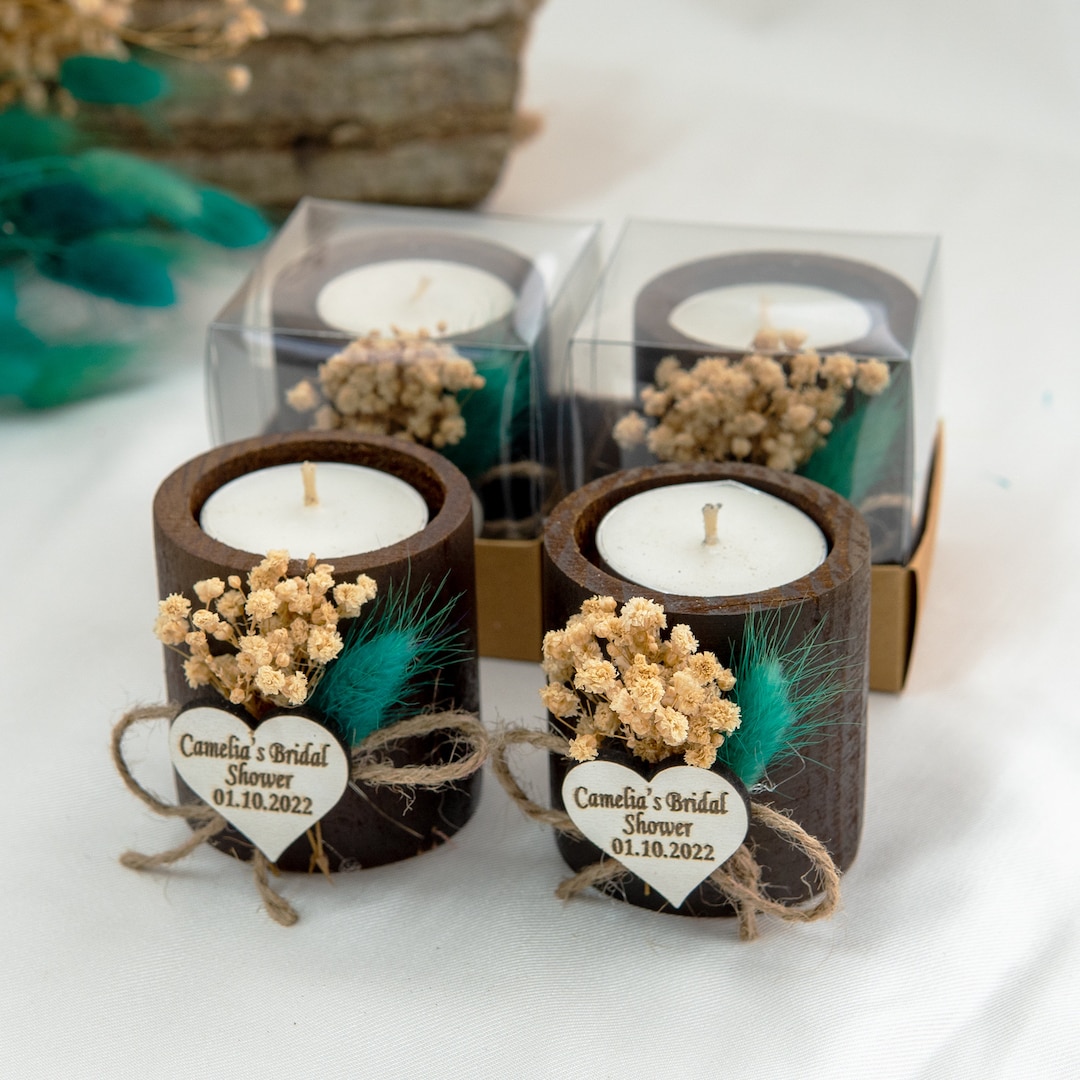 50 Pcs Personalized Bulk Wedding Gift Wooden Candle Favors for Guest in ...