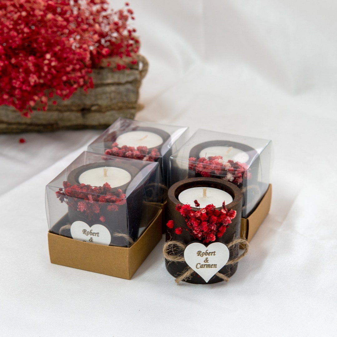 50 Pcs Personalized Bulk Wedding Gift Wooden Candle Favors for Guest in ...