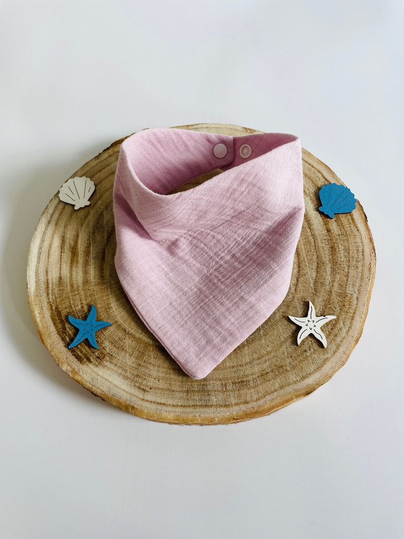 Bavoir bébé / bavoir / écharpe en mousseline 100% coton bio, avec bouton pression, lange mousseline, cadeau bébé, vieux rose clair image 1