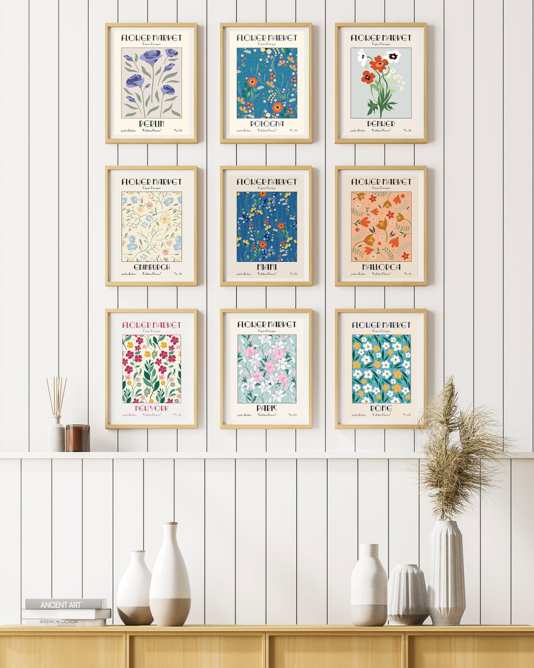 Flower Market Print Set of 9 Botanic Print Flower Market Poster ...