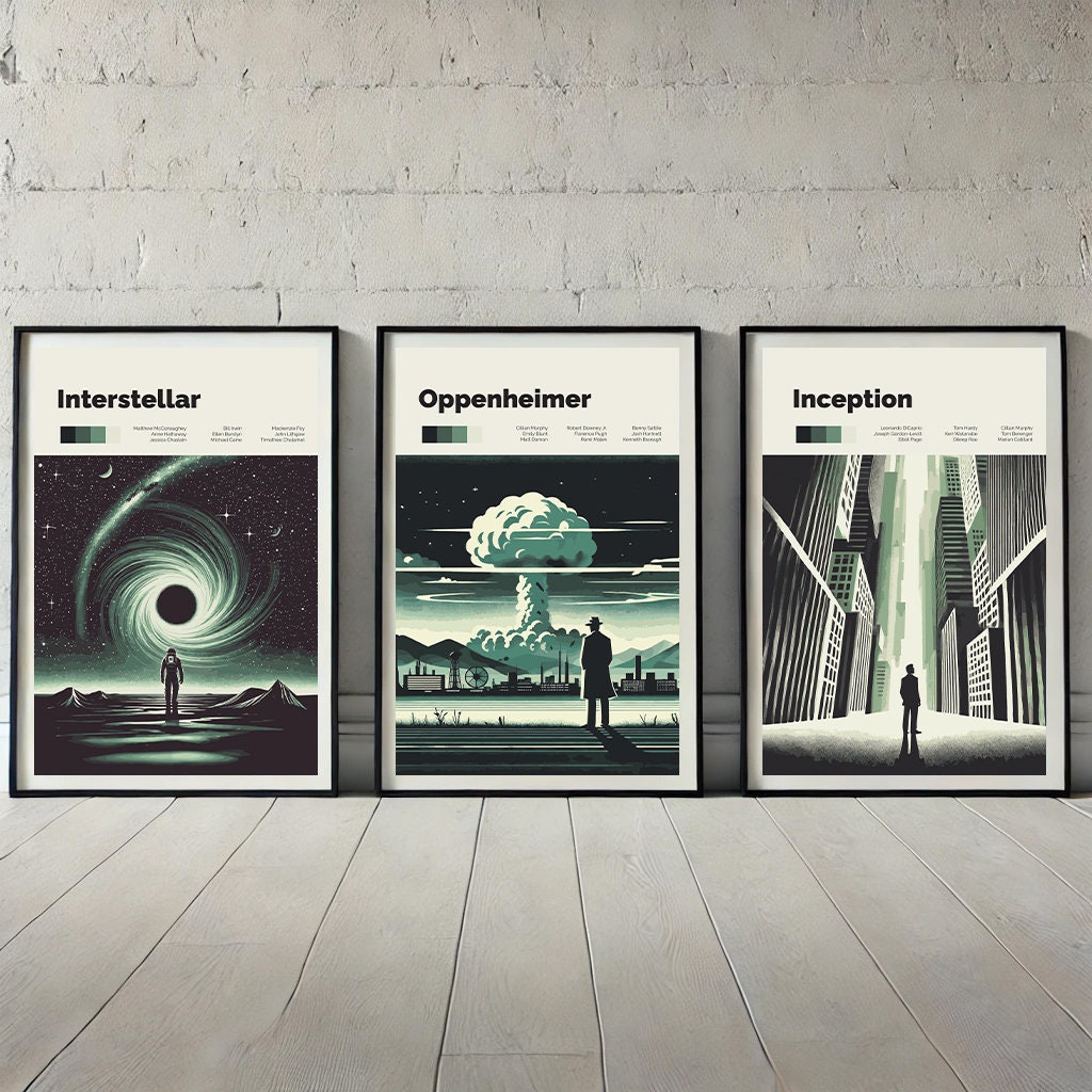 Nolan Movie Poster Set: Inception, Oppenheimer, Interstellar (digital ...
