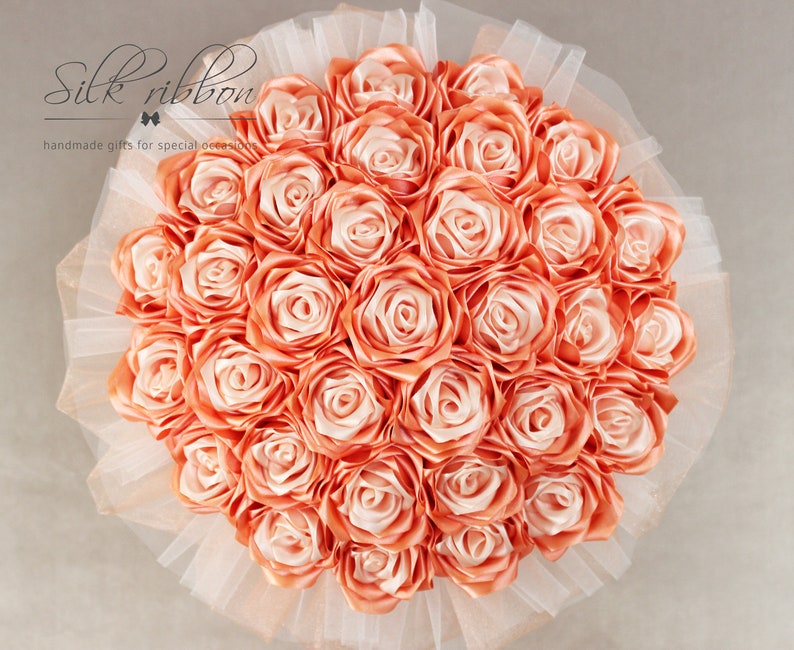 Ribbon Roses Bouquet Roses in a Round Box Luxury Flower Box Etsy