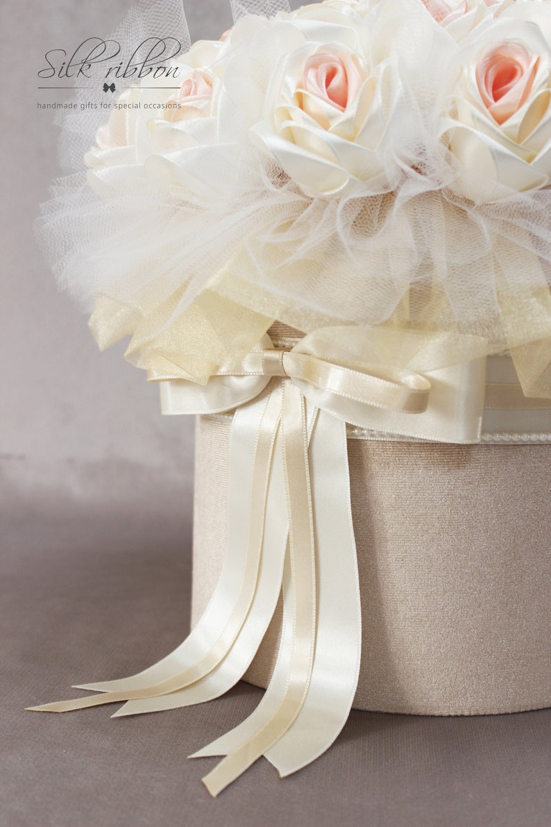 Ribbon Roses Bouquet Roses in a Round Box Luxury Flower Box Etsy