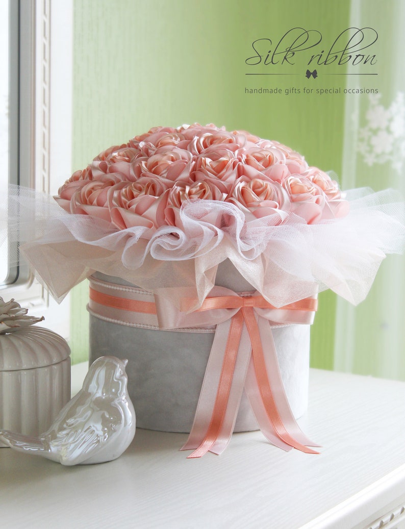 Ribbon Roses Bouquet Roses in a Round Box Luxury Flower Box - Etsy