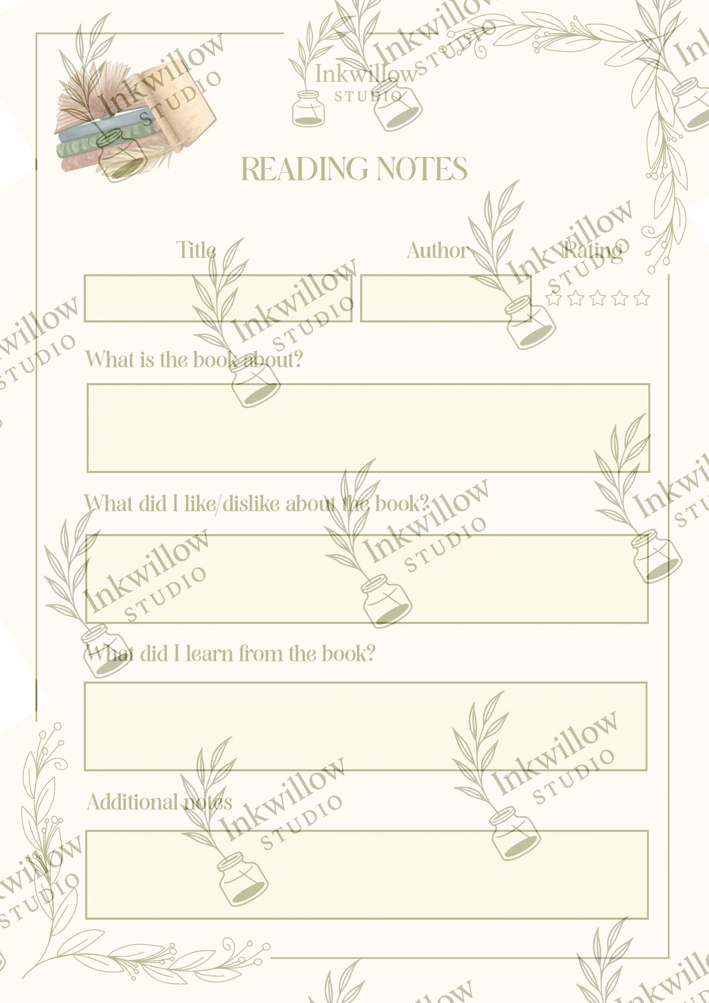 Reading Notes Printable | Book Review Journal Page | Reading Log PDF ...