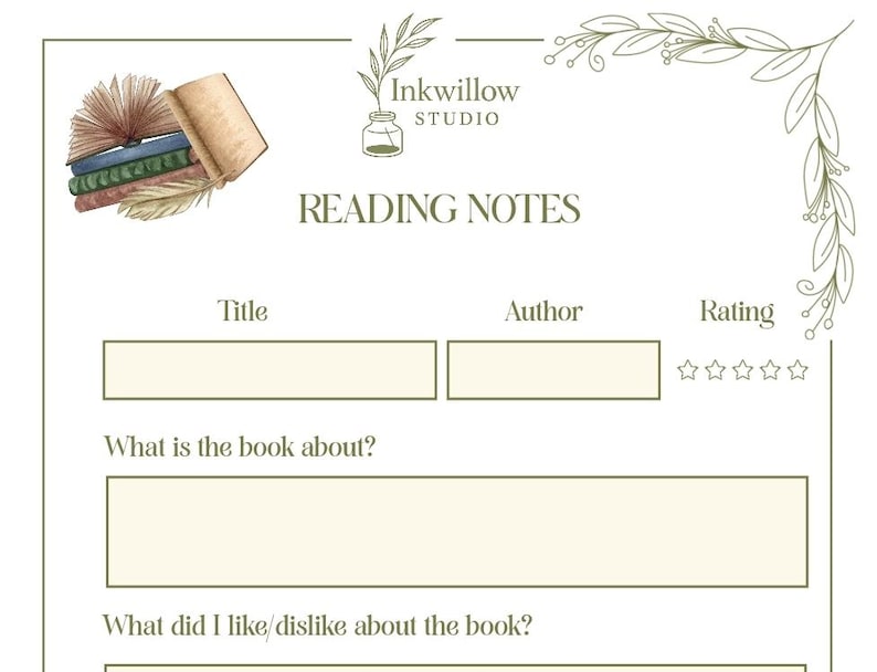 Reading Notes Printable | Book Review Journal Page | Reading Log PDF ...