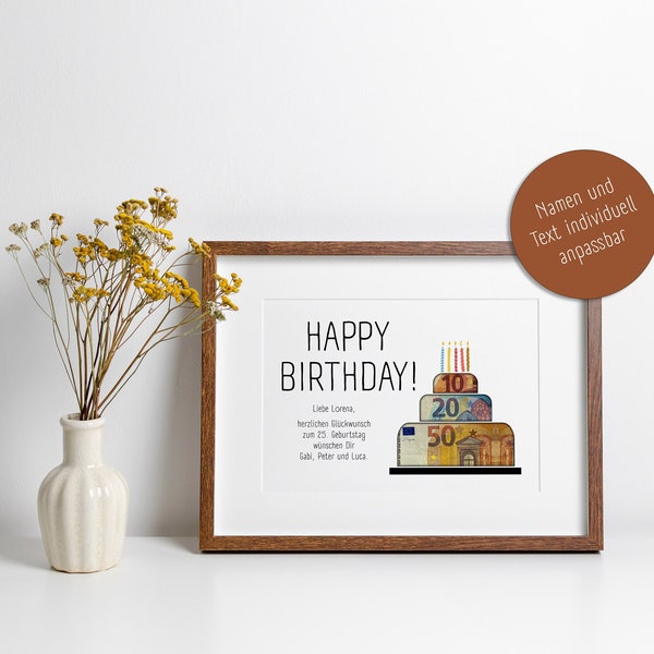 Geldgeschenk selbst Ausdrucken Last Minute Geburtstag Happy Birthday to you Torte Geschenkidee individualisierbar DIY Vorlage PDF Download