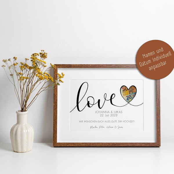 Money gift | Personalizable wedding gift | Last minute wedding gift | heart | Love | DIY template | PDF Instant Download