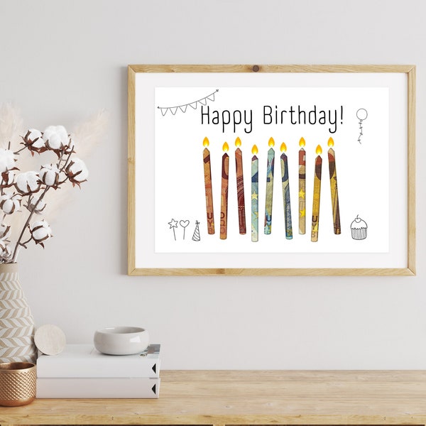 Instant download money gift for birthday last minute birthday gift happy birthday to you gift idea candles DIY template PDF