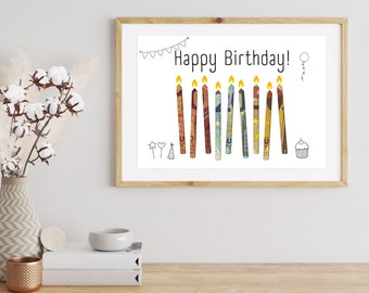 Instant download money gift for birthday last minute birthday gift happy birthday to you gift idea candles DIY template PDF