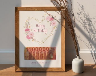 Geldcadeau Uw eerste miljoen cadeau-idee Last-minute cadeau voor uw verjaardag Gelukkige verjaardag DIY-sjabloon PDF Direct downloaden