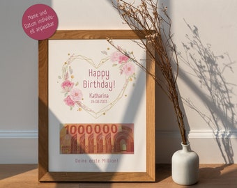 Personaliseerbaar geldcadeau Uw eerste miljoen cadeau-idee Last minute verjaardagscadeau Gelukkige verjaardag DIY-sjabloon Direct downloaden