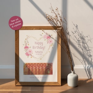 Personalizable money gift Your first million gift idea Last minute birthday gift Happy birthday DIY template Instant download