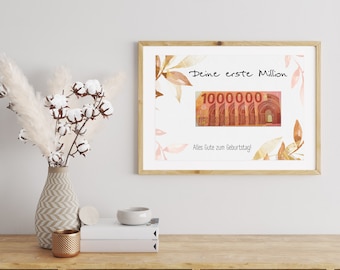 Je eerste miljoen | Geld cadeau | Cadeau-idee | Lastminute verjaardagscadeau | Eerste miljoen | DIY-sjabloon | PDF direct downloaden