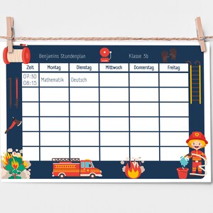 Timetable fire brigade personalized for children school school start individually personalized with names boys girls children&#39;s room