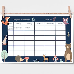 Timetable forest animals nature personalized for children school beginning of school individually personalized with names boys girls children&#39;s room
