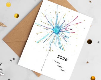New Year's Eve 2026 card, greeting card, New Year's wishes, Happy New Year, Happy New Year, printable template A6 PDF, gift idea 3