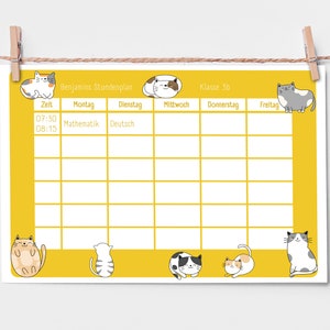 Timetable Cats Personalized Kids School Back to School Individually Personalized with Name Boy Girl Nursery