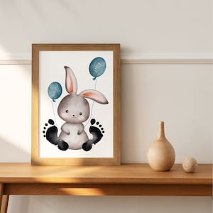 Baby Footprint Bunny Footprints Personalizable Baby Gift for Birth Gift Toddler Nursery Decoration DIY Template Instant Download