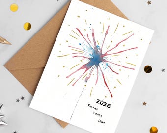 New Year's Eve 2026 card, greeting card, New Year's wishes, Happy New Year, Happy New Year, printable template A6 PDF, gift idea 1