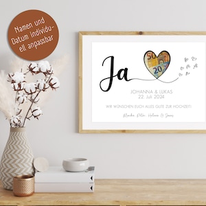 Money gift for wedding gift Personalizable Gift idea Last minute gift for wedding Heart Yes DIY template PDF Instant download