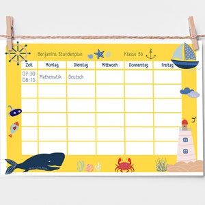 Timetable sea ocean personalized for children school beginning of school individually personalized with name boys girls children&#39;s room