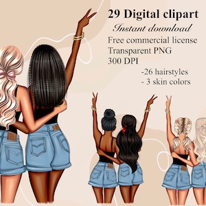 Best friends clipart, Friends clipart, Sisters clipart, Bff clipart, Friends clipart, Hairstyles clipart, Gift for a friend, Gift for sister