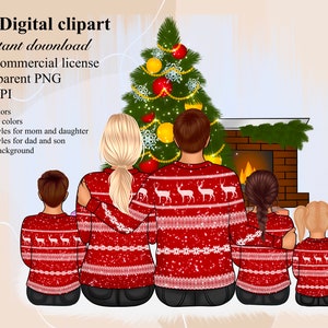 Christmas clipart, Family Clipart, Custom Family Portrait, Sublimation Design, Customizable Clipart, Customizable, Sitting Family