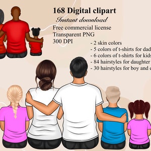 Family Clipart, Custom Family Portrait, Sublimation Design, Customizable Clipart, Family PNG, Customizable portrait, Sitting Family