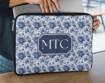 Housse personnalisée en toile pour ordinateur portable, coque d'ordinateur bleue à motifs français, housse florale pour iPad