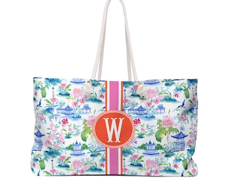 Chinoiserie Mahjong Tote: Monogrammed Travel Bag, Personalized Gaming Carrier