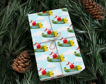 Santa Airplane Gift Wrap Plane Wrapping Paper Flying Santa Gift Wrap Cute Christmas Wrapping Paper Aviation Gift Wrap Holiday Wrap Roll