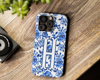 Blue Floral Monogram iPhone Case: Personalized Chinoiserie Design