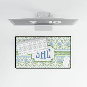 Monogrammed Floral Desk Mat: Blue Hydrangea, Personalized Home Office Decor image 9