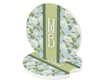 Posavasos para coche con monograma de hortensia