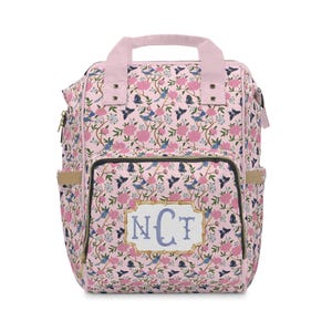 Personalized Chinoiserie Floral Diaper Backpack: Custom Monogrammed Baby Bag