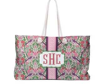 Personalized Floral Mahjong Tote Bag: Chinoiserie Travel Carrier