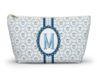 Monogrammed Mahjong Tile Pouch: Cottagecore Floral Travel Cosmetic Bag