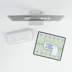 Monogrammed Floral Desk Mat: Blue Hydrangea, Personalized Home Office Decor image 8
