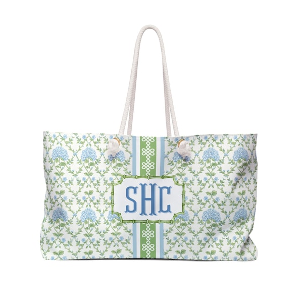 Chinoiserie Mahjong Tote: Monogrammed Travel Bag, Grandmillennial Style